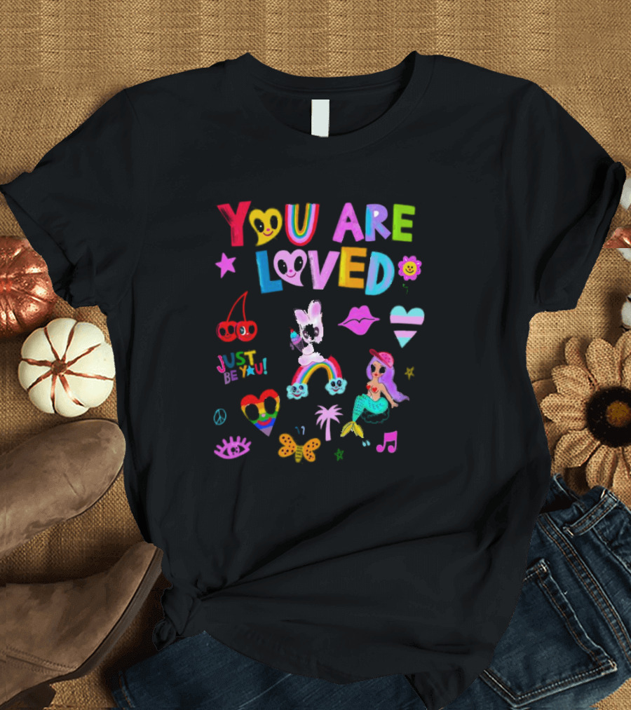 YOU ARE LOVED JUST BE YOU Rainbow Heart Mermaid Butterfly Palm Tree Peace T-Shirt
