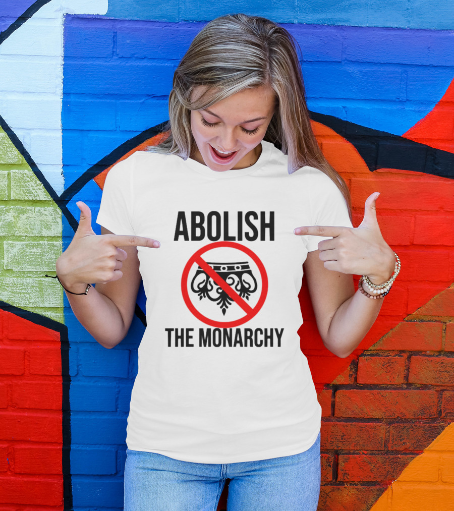 ABOLISH THE MONARCHY Anti Monarchy Crown Symbol Red Strike Through T-Shirt