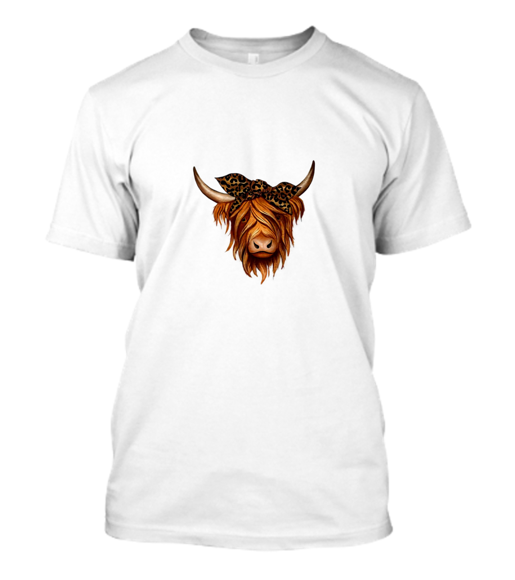 Highland Cattle Leopard Print Bow T-Shirt