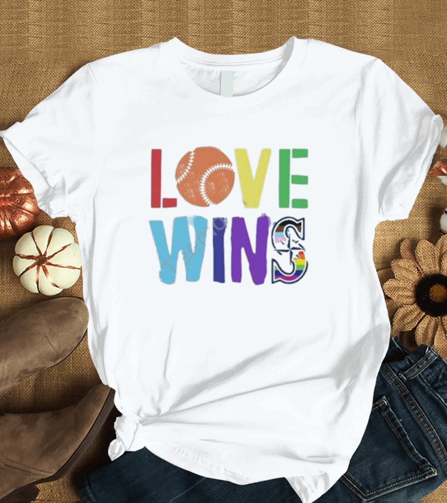 Maverick Love Wins Seattle Mariners Pride Baseball Rainbow T-Shirt