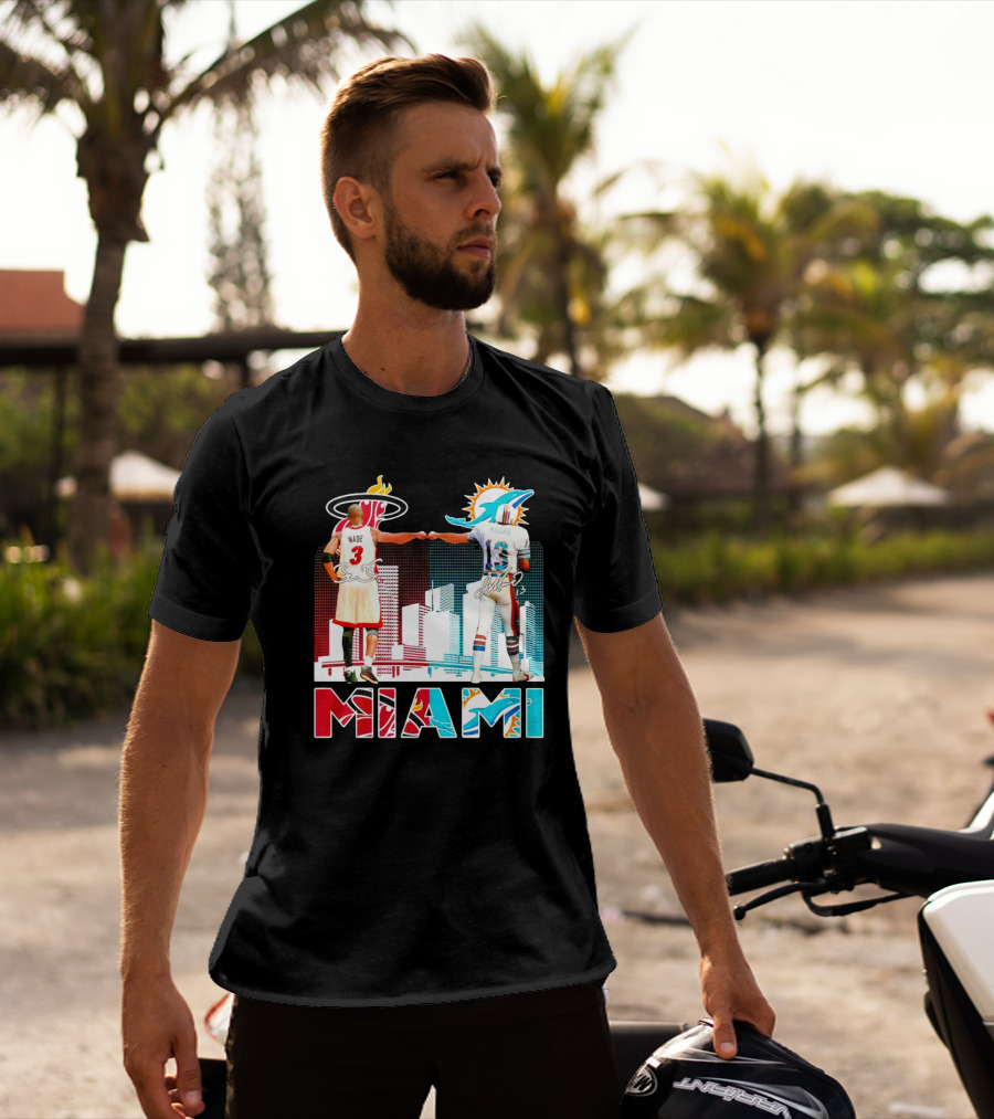 Miami Heat Dwyane Wade And Miami Dolphins Dan Marino Iconic Fist Bump Signatures T-Shirt