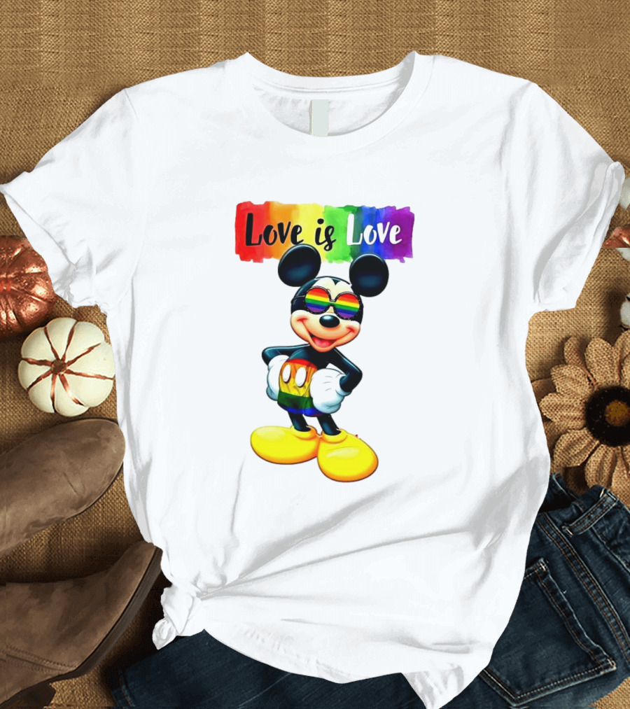 Mickey Mouse Love Is Love Rainbow Happy Pride T-Shirt