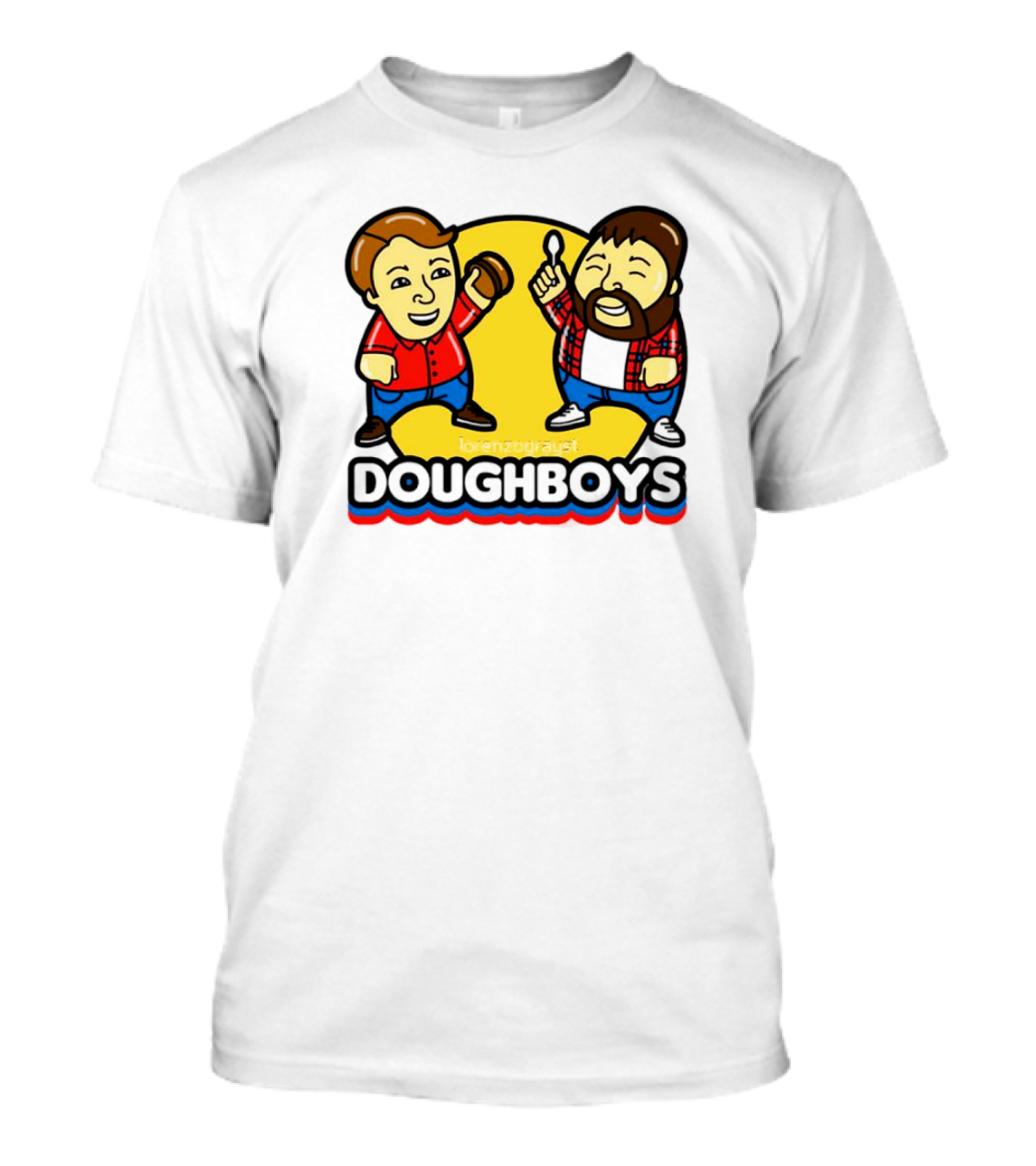 Doughboys Podcast Cartoon Characters Holding Food Items T-Shirt