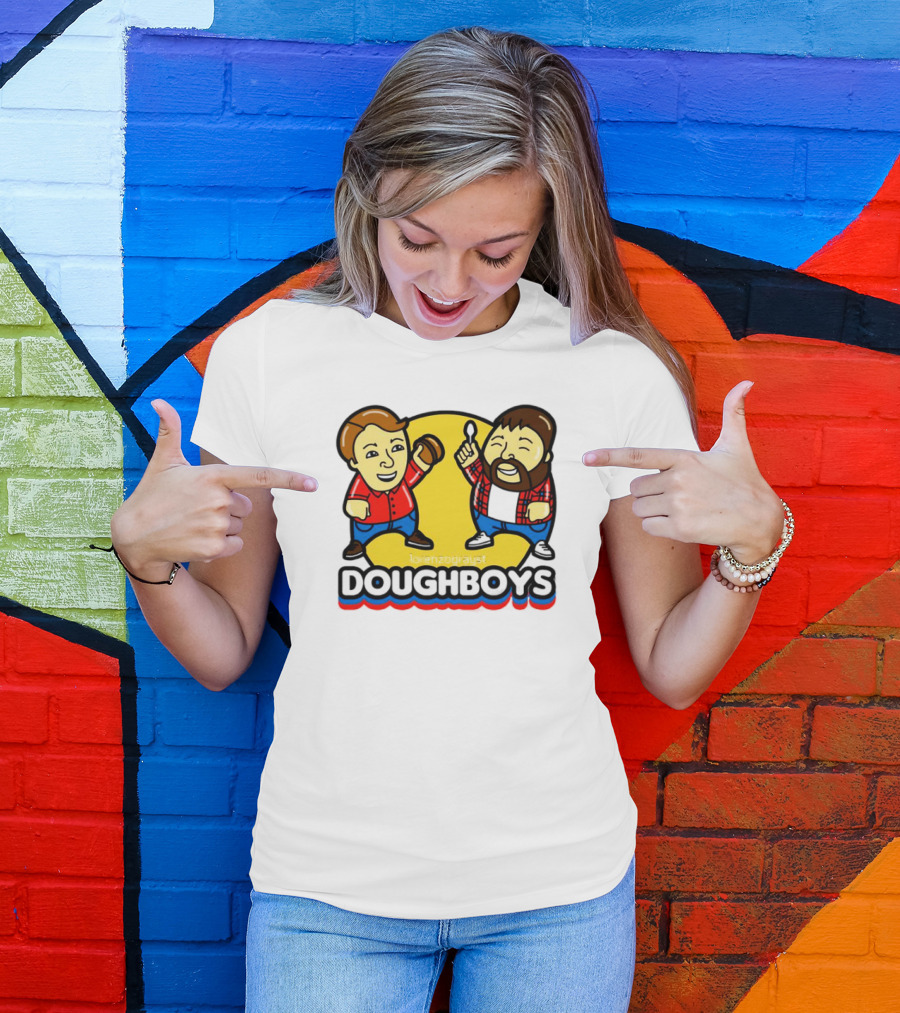 Doughboys Podcast Cartoon Characters Holding Food Items T-Shirt