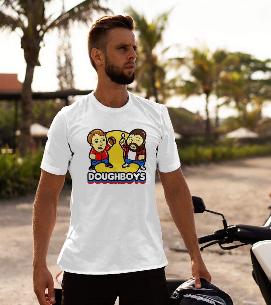 Doughboys Podcast Cartoon Characters Holding Food Items T-Shirt