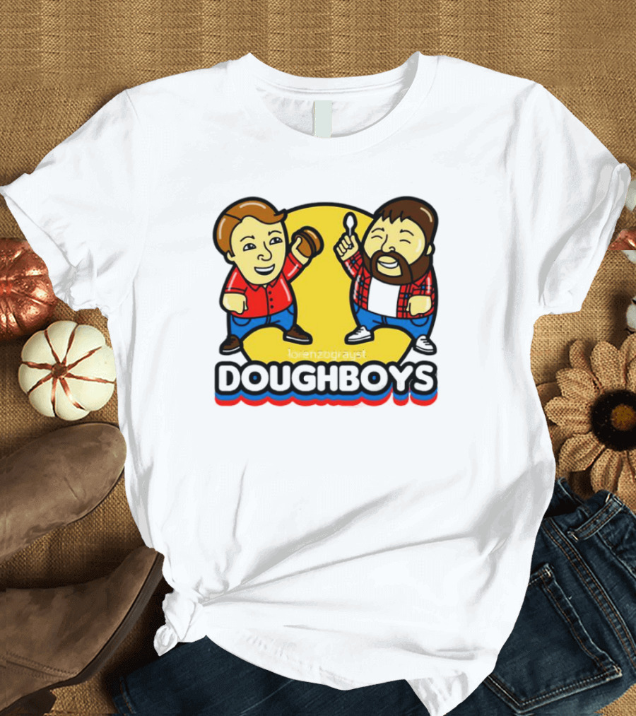 Doughboys Podcast Cartoon Characters Holding Food Items T-Shirt