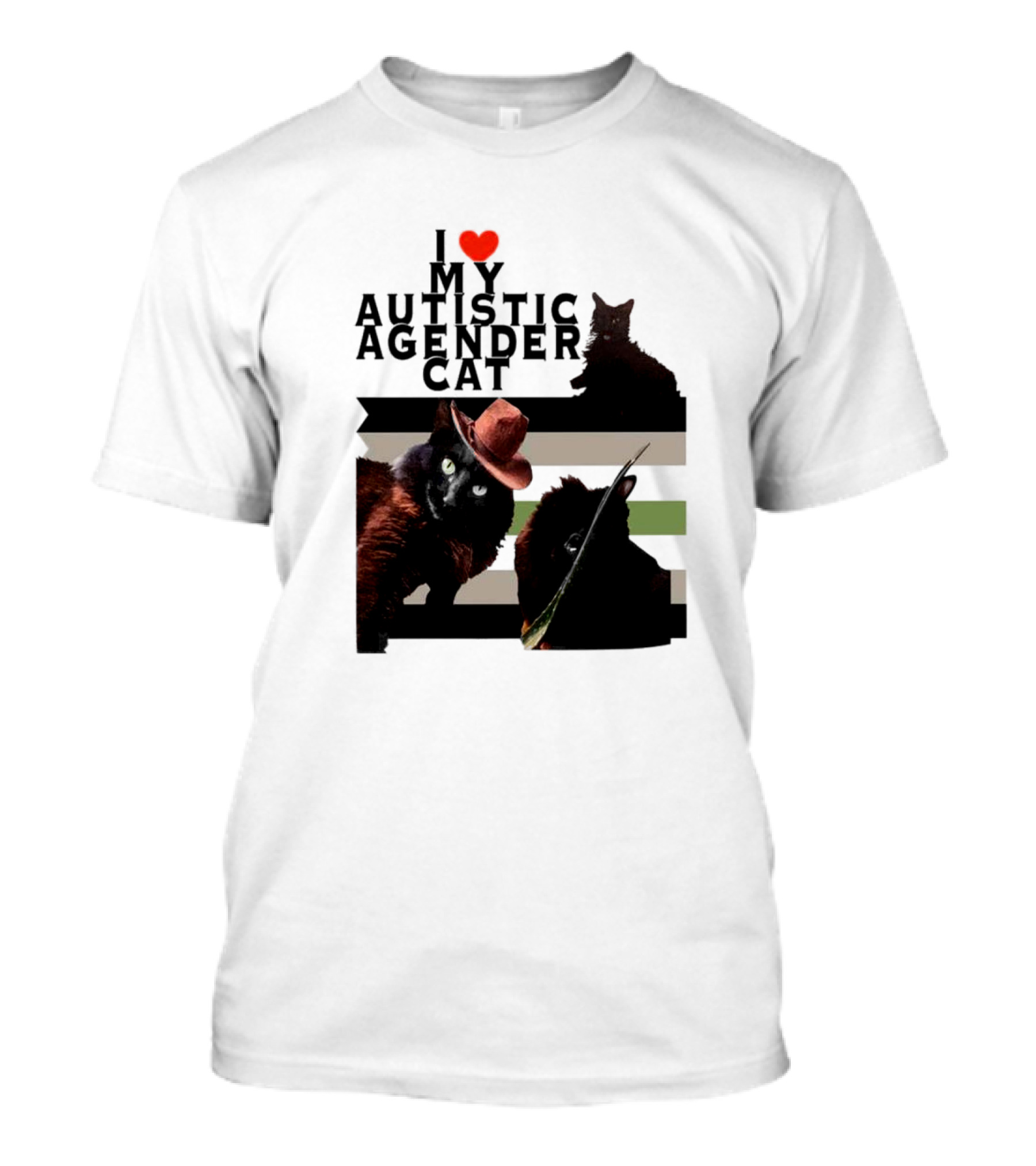 I Love My Autistic Agender Cat With Black Cats On Agender Pride Stripes T-Shirt