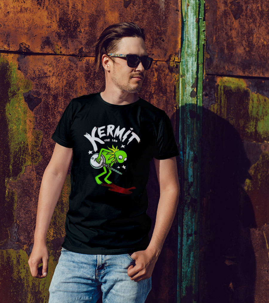 Kermit The Frog Playing Banjo With Stars And Red Shadow T-Shirt