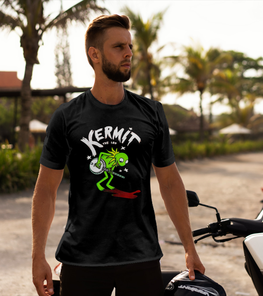 Kermit The Frog Playing Banjo With Stars And Red Shadow T-Shirt