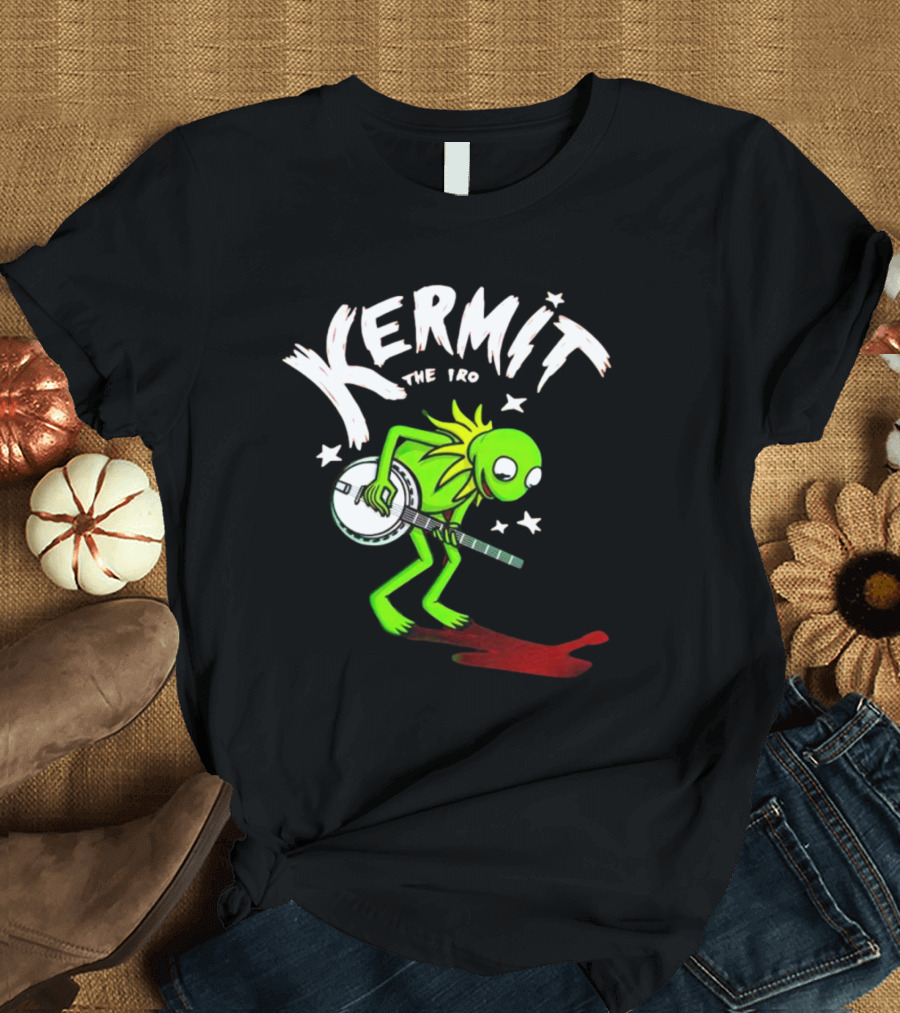 Kermit The Frog Playing Banjo With Stars And Red Shadow T-Shirt