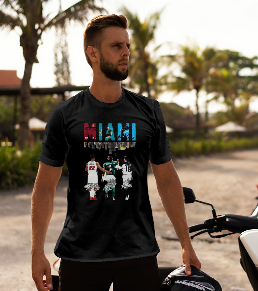 Miami Heat Dolphins Marlins Butler Tagovailoa Rojas Signatures T-Shirt