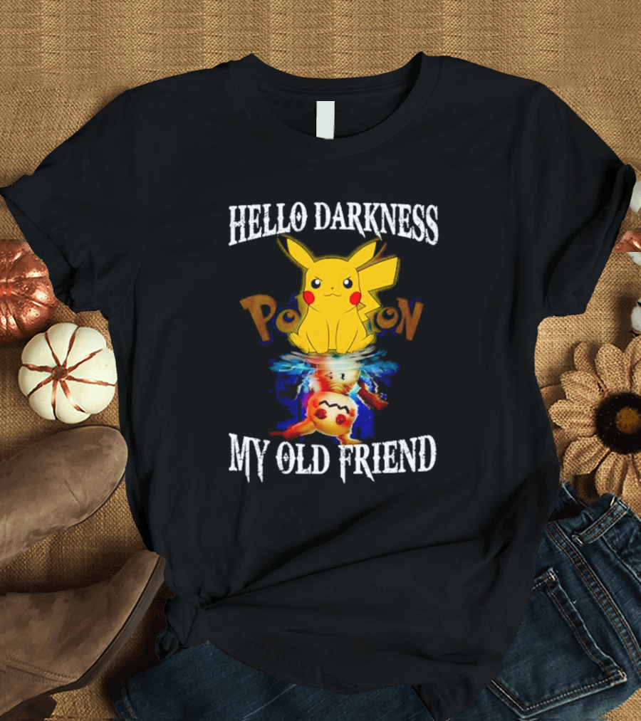 Pikachu Hello Darkness My Old Friend Reflective Mimikyu Pokedex T-Shirt