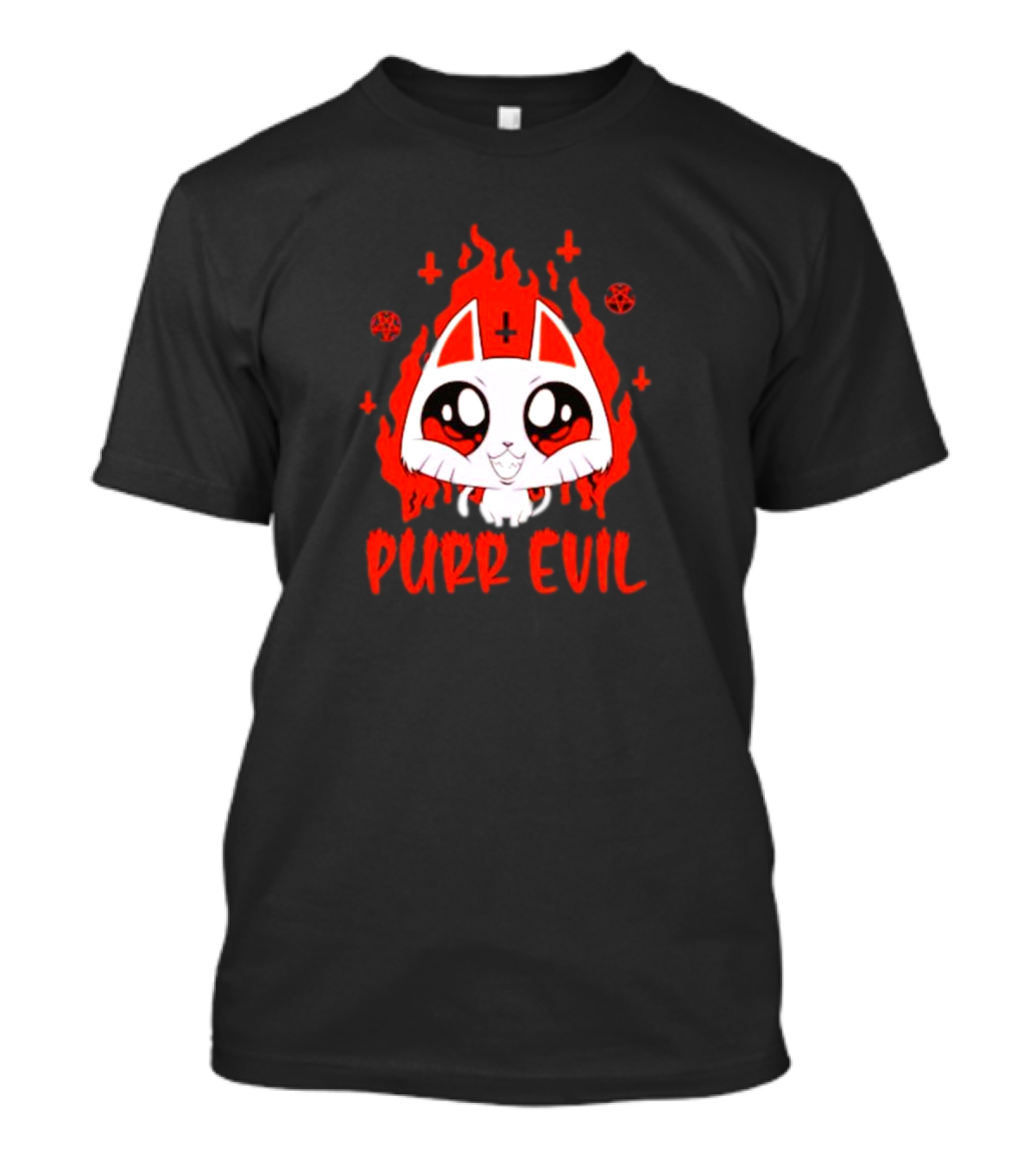 Purr Evil Satan Cat Halloween Flame Pentagram Kawaii T-Shirt