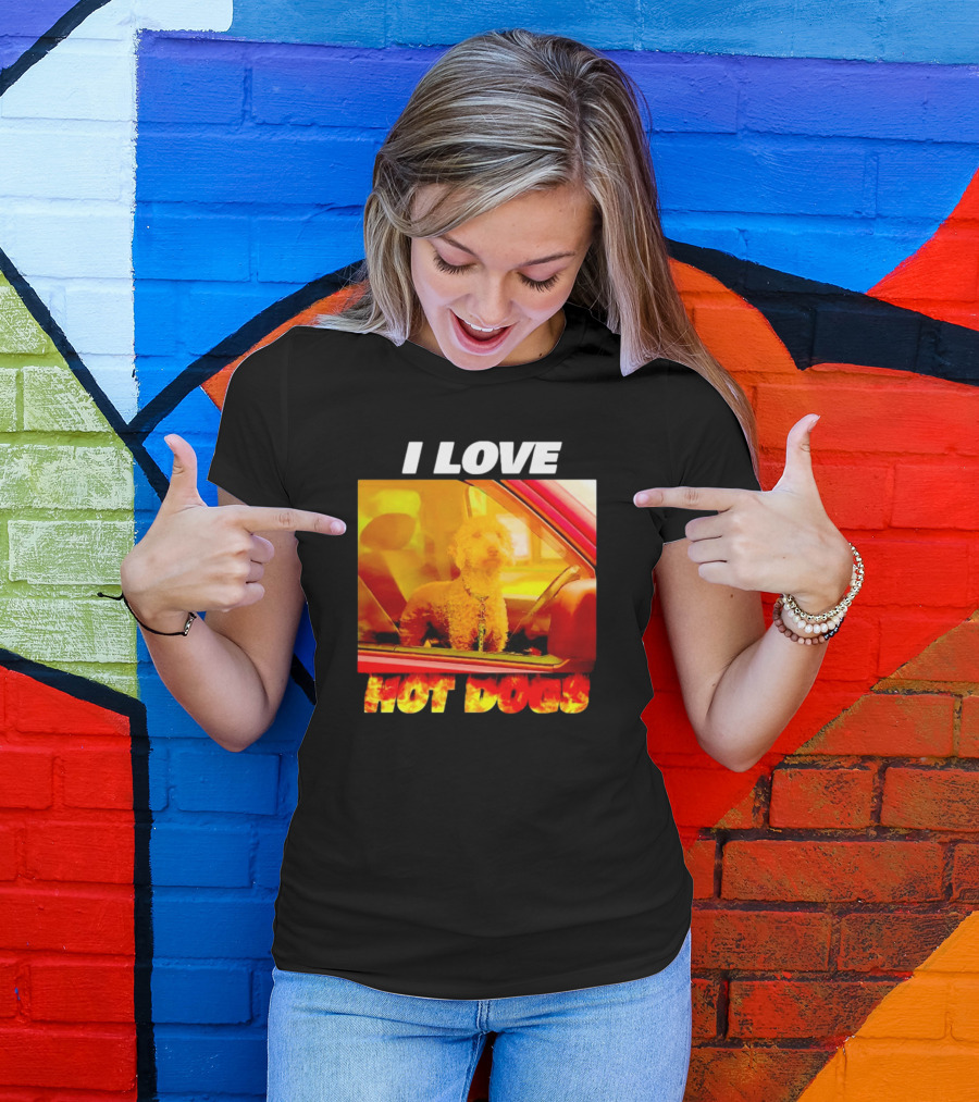 I Love Hot Dogs Dog In Car T-Shirt