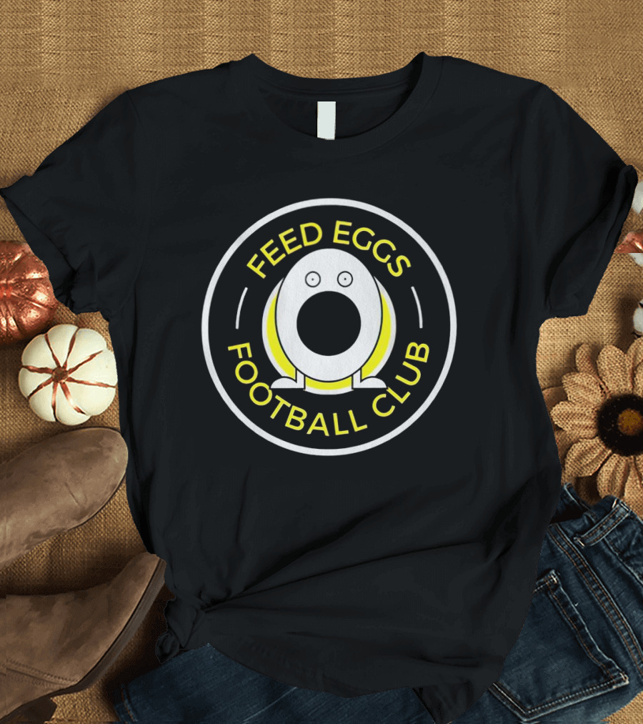 Feed Eggs Football Club Circular Emblem Black Yellow White T-Shirt