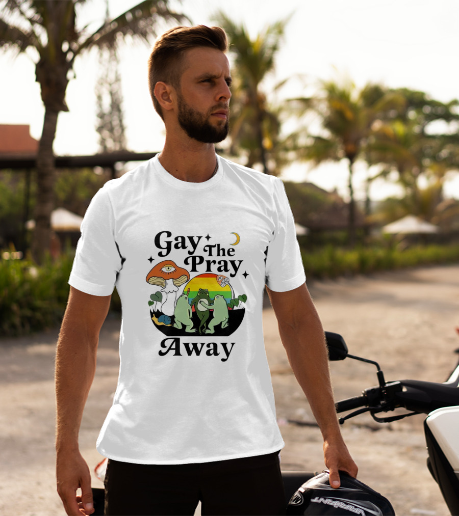 Gay The Pray Away Rainbow Frog Dance With Mushroom And Moon Scene T-Shirt