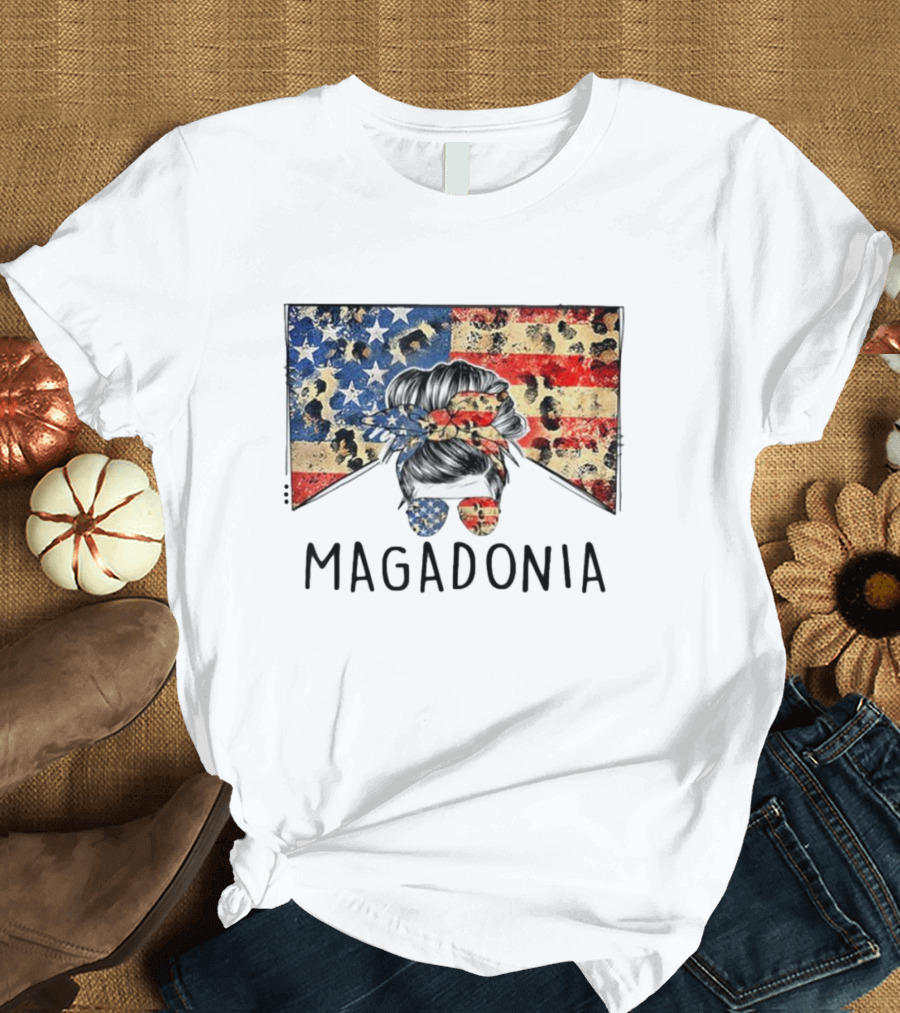 Messy Bun American Flag Magadonia T-Shirt