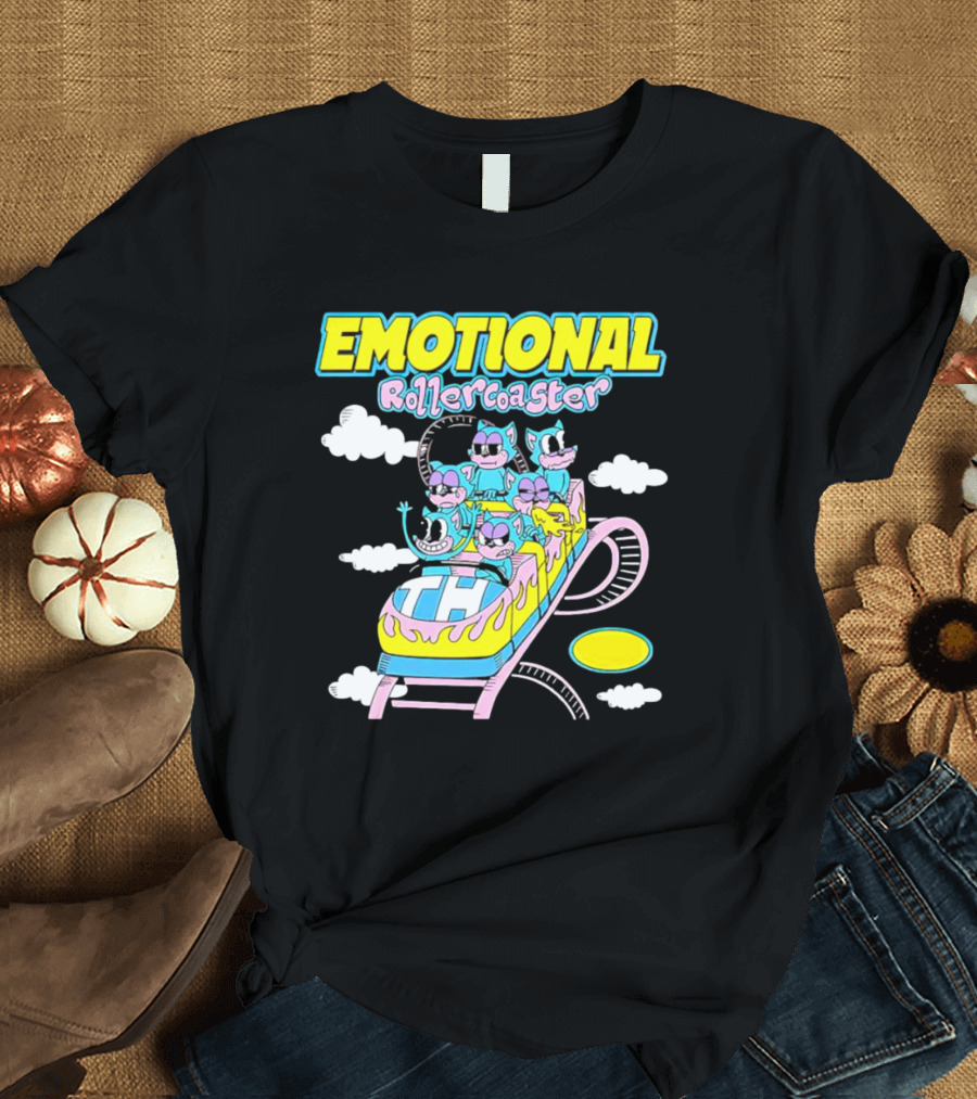 Emotional Rollercoaster Cartoon Characters On Amusement Ride T-Shirt