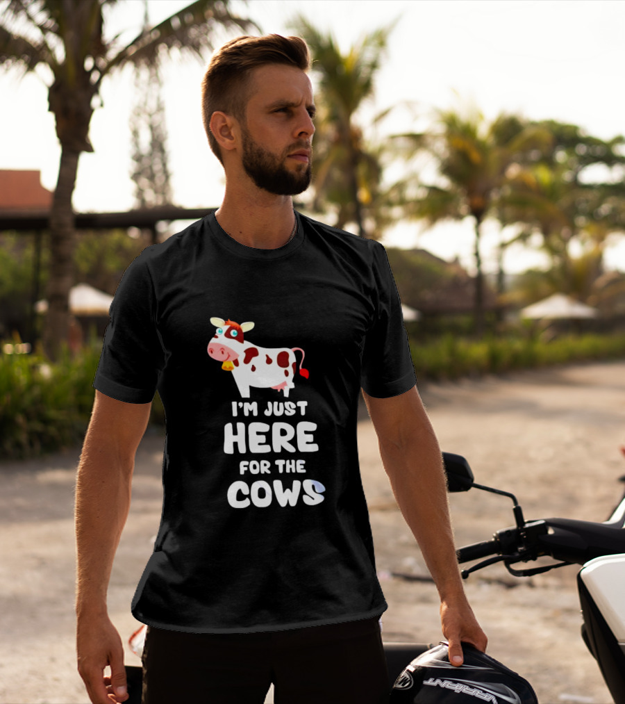I’m Just Here For The Cows Cartoon Red And White Cow T-Shirt