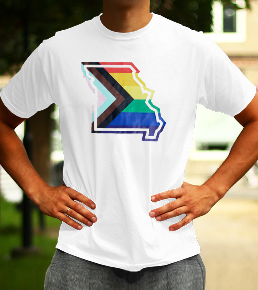 Missouri State Outline With Progress Pride Flag Colors T-Shirt