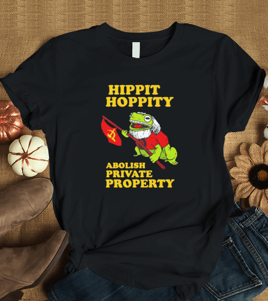 Hippity Hoppity Abolish Private Property Frogs Communist Flag T-Shirt