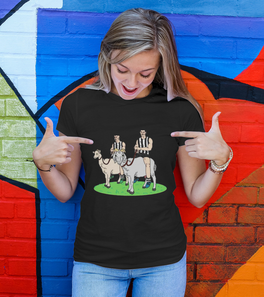 The Goat And The Kid Black And White Striped Jersey Duo On Green Field T-Shirt