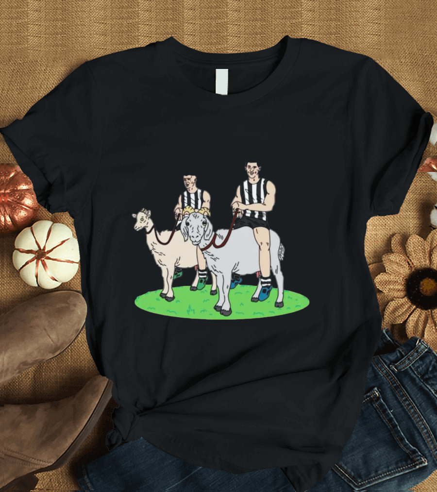 The Goat And The Kid Black And White Striped Jersey Duo On Green Field T-Shirt