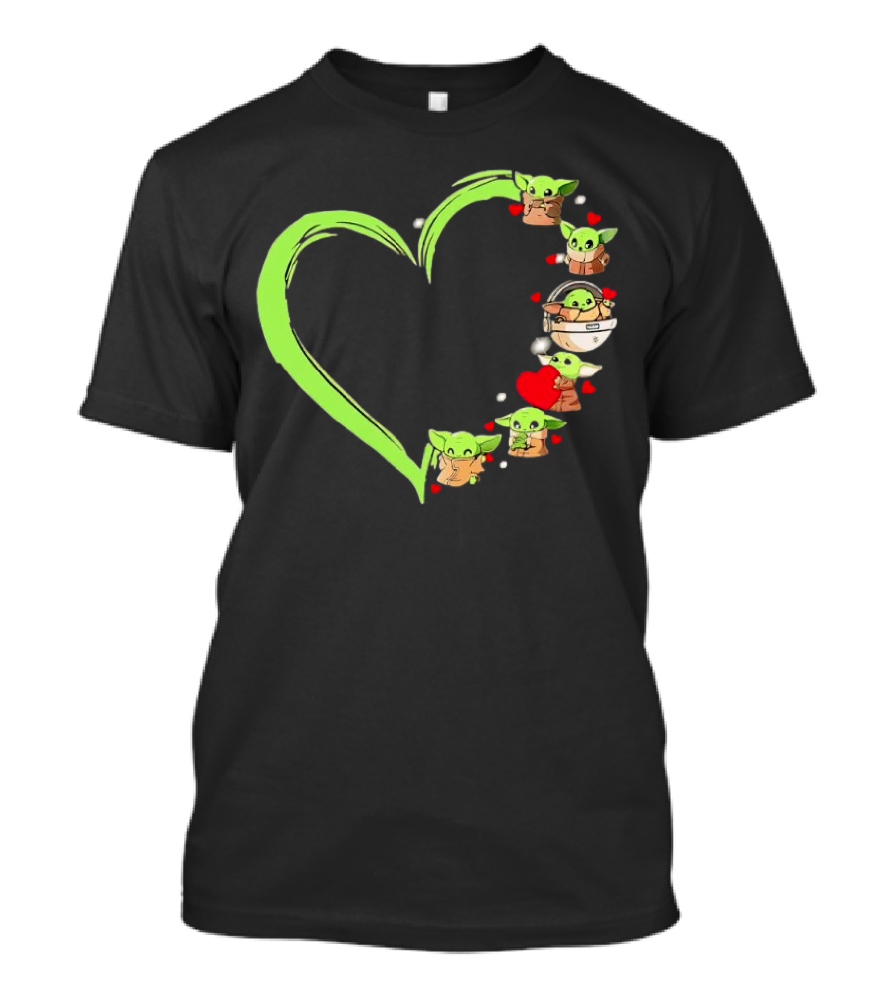 Baby Yoda Cute Heart Green Outline Mandalorian Grogu Love T-Shirt
