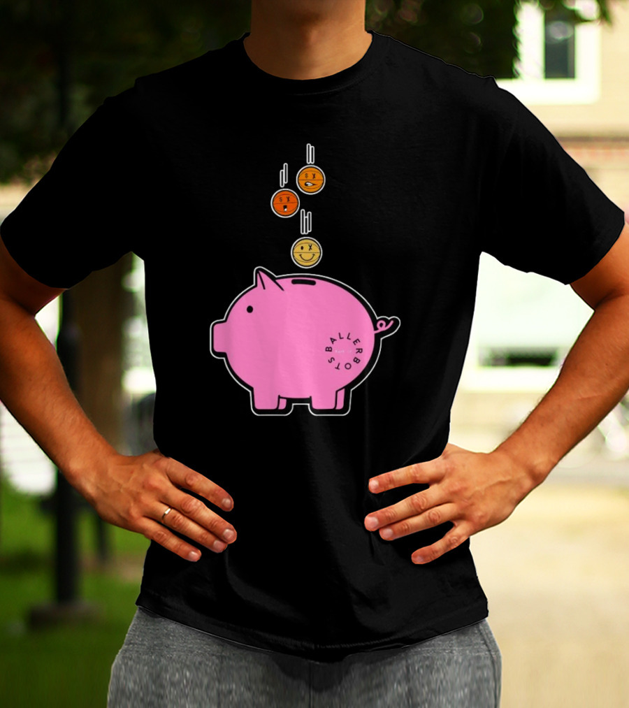 Ballers Bots Piggy Bank With Falling Emoji Coins T-Shirt
