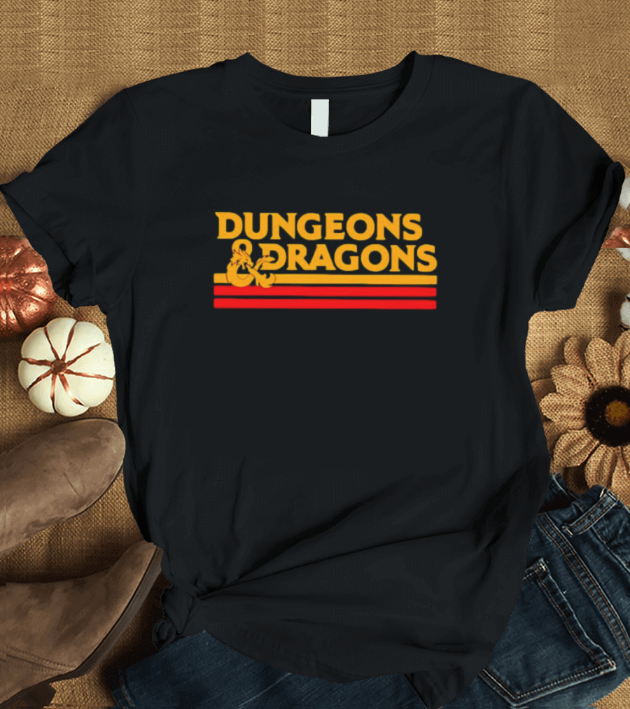 Dungeons And Dragons Retro Logo Gold And Red Stripes T-Shirt