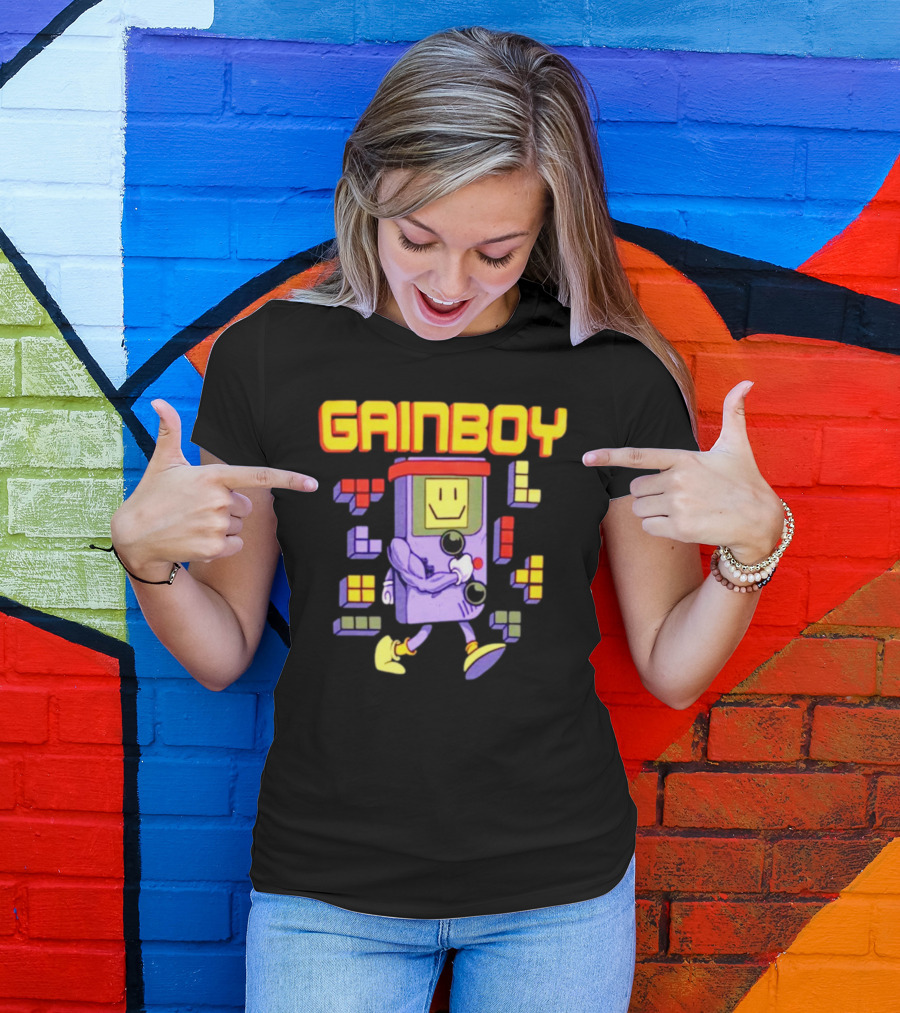 Gainboy Retro Game Character Blocks Fun T-Shirt