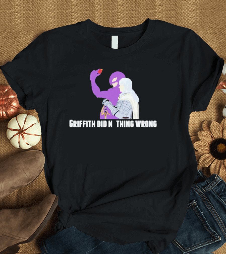 Griffith Did Nothing Wrong Berserk Fandom Eclipse Symbol Purple And White Armor Figure T-Shirt