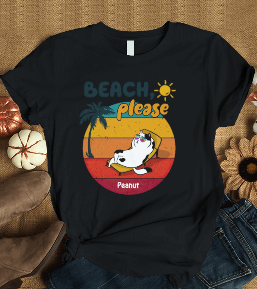 Beach Please Cat Summer Personalized Peanut T-Shirt