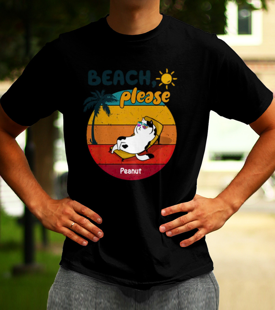 Beach Please Cat Summer Personalized Peanut T-Shirt
