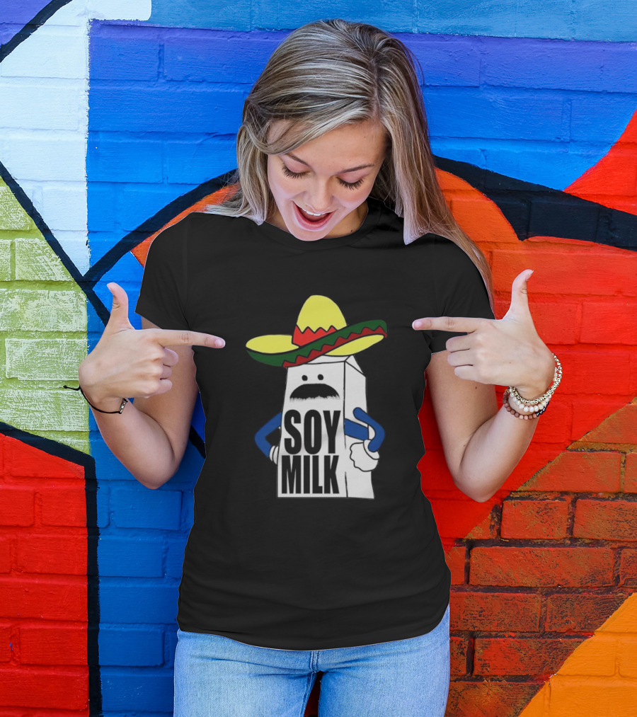 Soy Milk Cartoon With Sombrero And Mustache T-Shirt