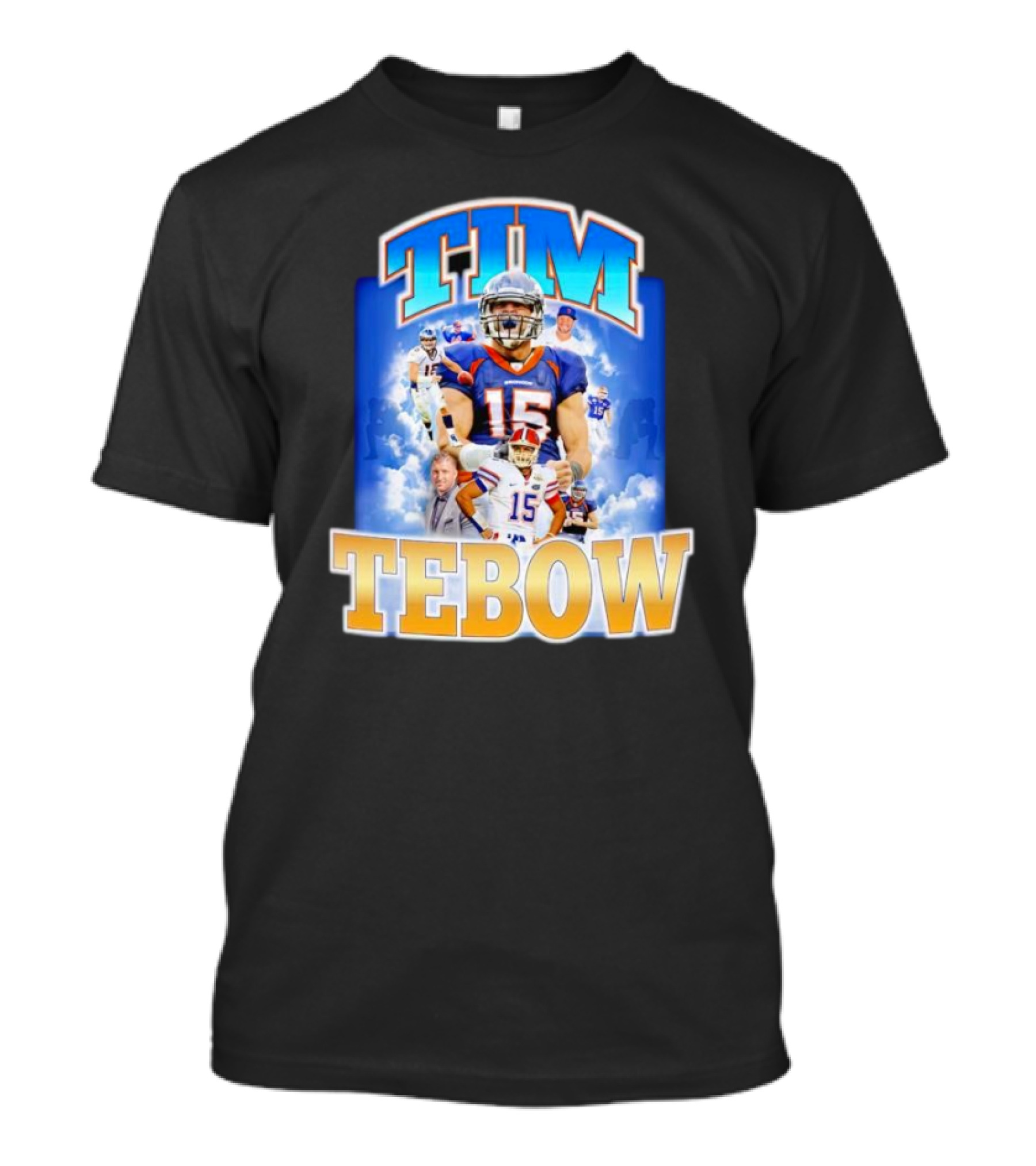 TIM TEBOW Football Montage With Number 15 And Team Colors T-Shirt