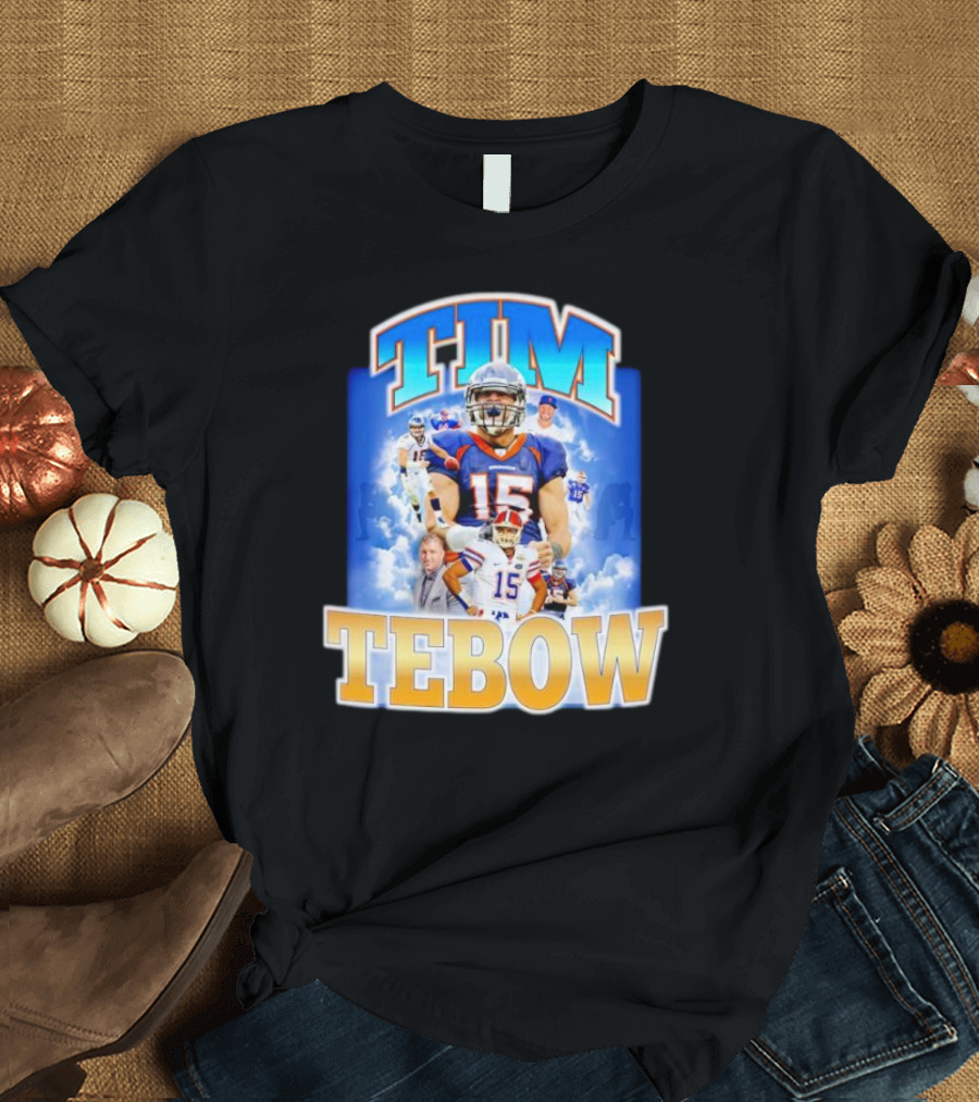 TIM TEBOW Football Montage With Number 15 And Team Colors T-Shirt
