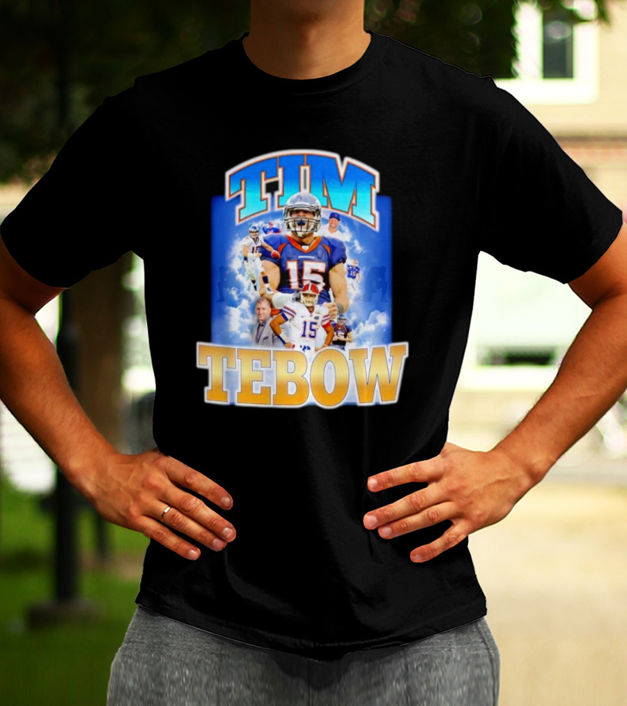 TIM TEBOW Football Montage With Number 15 And Team Colors T-Shirt