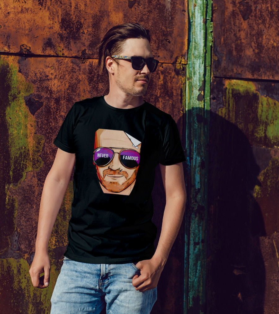 Never Famous Sunglasses Face Artwork Reflection T-Shirt