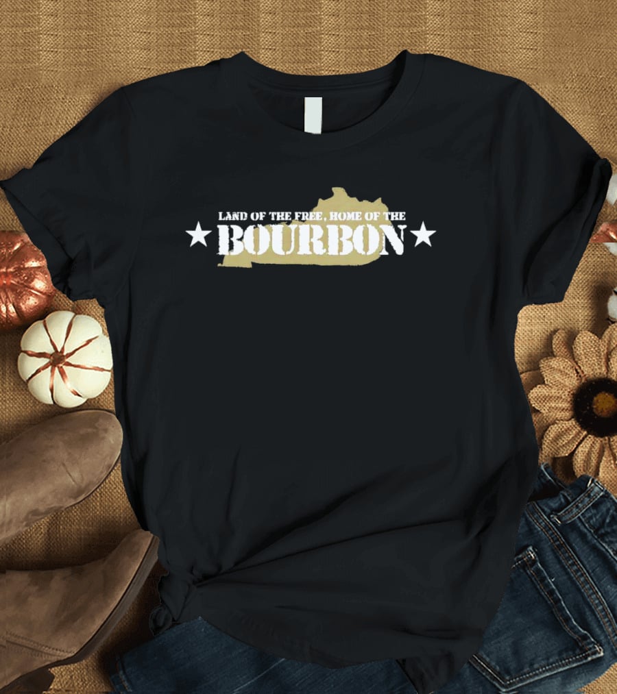 Land Of The Free Home Of The Bourbon Kentucky Map With Stars T-Shirt