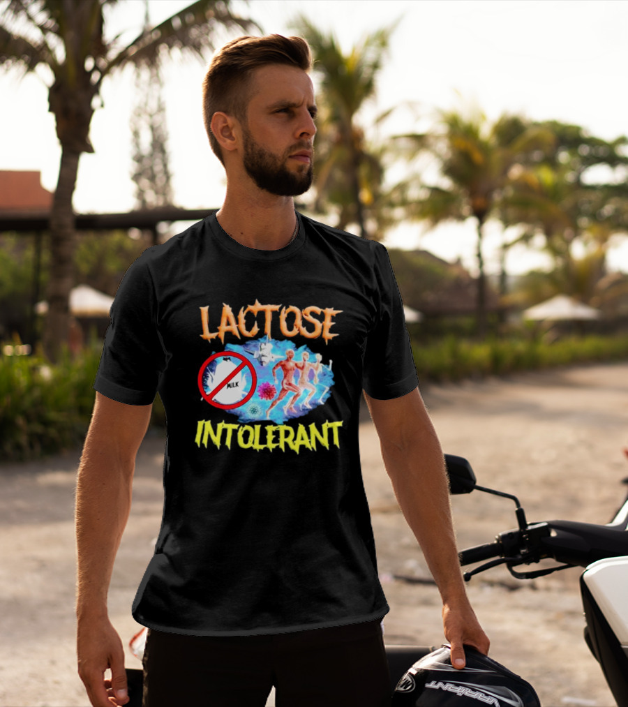 Lactose Intolerant Milk No Symbol With Runners And Microbes T-Shirt