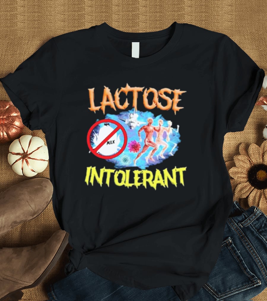 Lactose Intolerant Milk No Symbol With Runners And Microbes T-Shirt