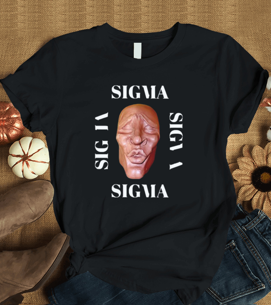 Sigma Face Mask Surrounded By Rotated Sigma Text T-Shirt