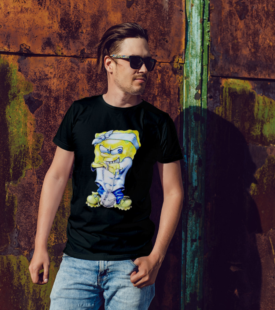 Thug Spongebob Squarepants With Bandana And Bling Necklace T-Shirt