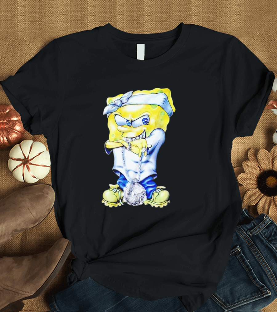 Thug Spongebob Squarepants With Bandana And Bling Necklace T-Shirt