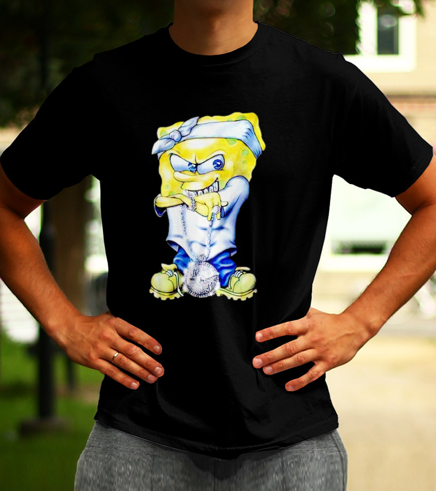 Thug Spongebob Squarepants With Bandana And Bling Necklace T-Shirt