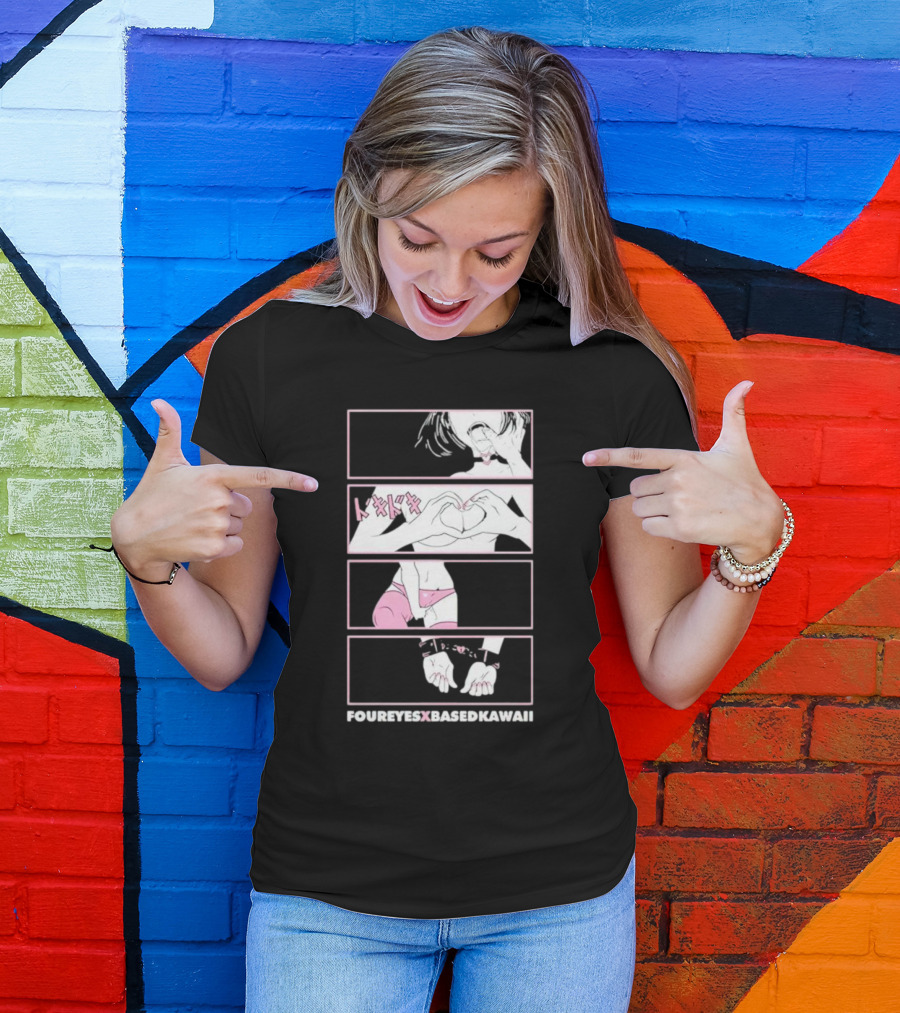 FOUREYES X BASED KAWAII TOKIDOKI HAND HEART PINK AESTHETIC T-Shirt