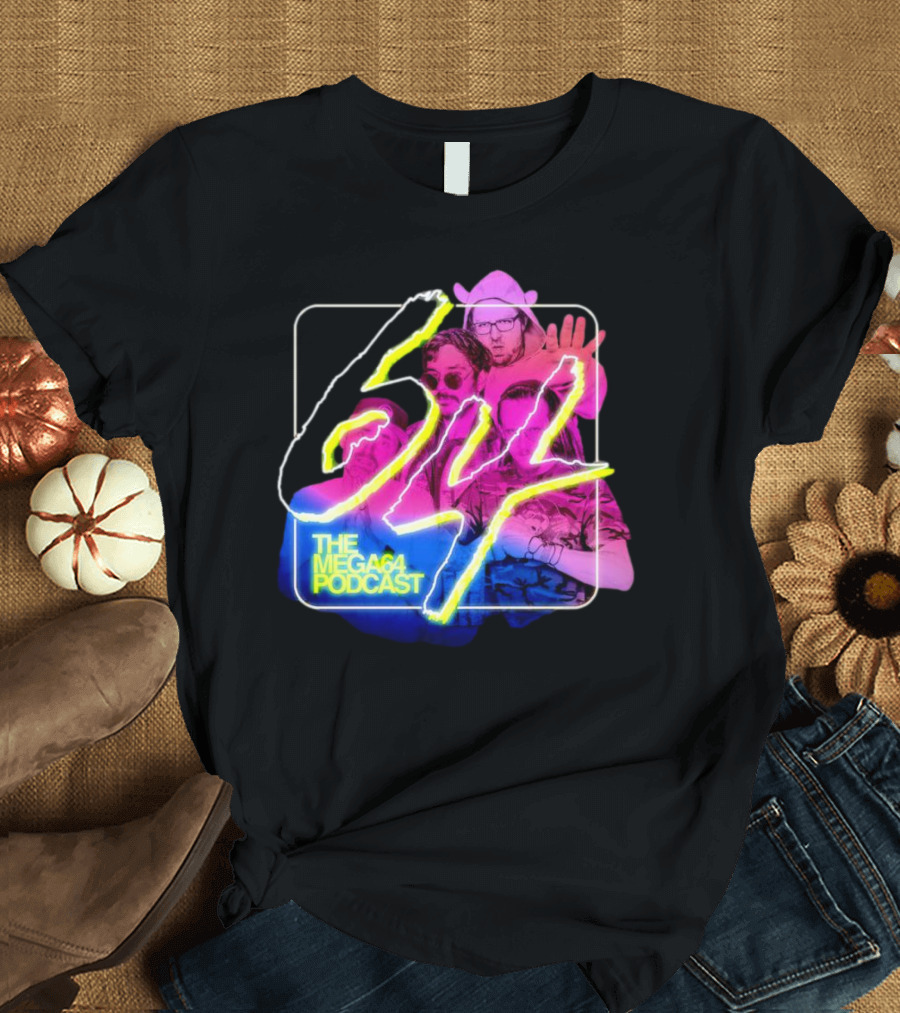 Mega64 Podcast Neon Style Visuals With Retro Characters T-Shirt