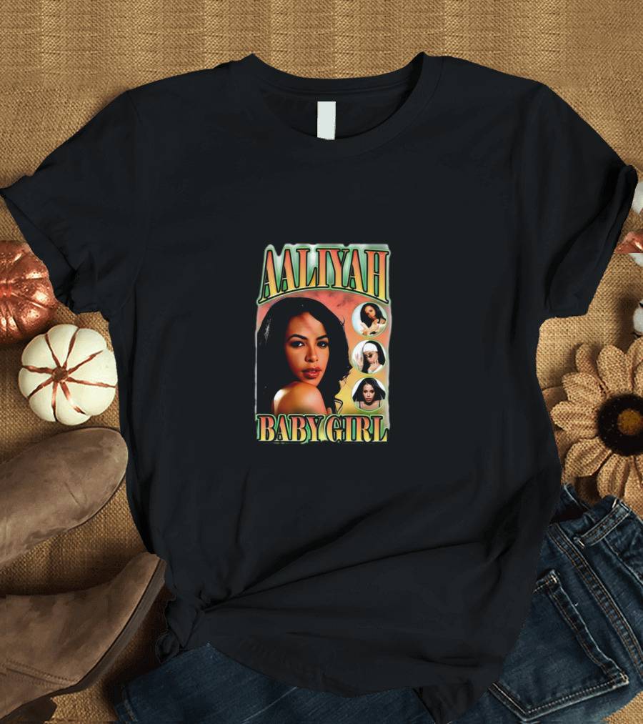 Aaliyah Baby Girl Vintage Iconic Portrait Collage T-Shirt