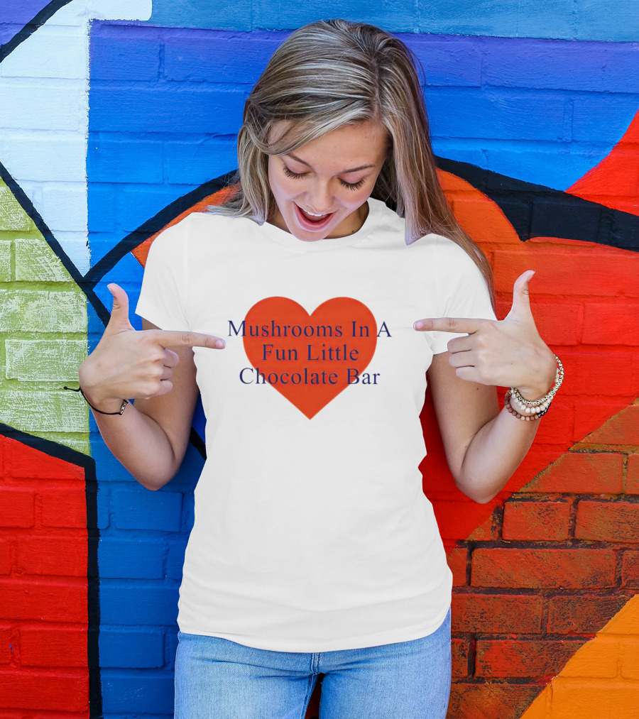 Mushrooms In A Fun Little Chocolate Bar Red Heart T-Shirt